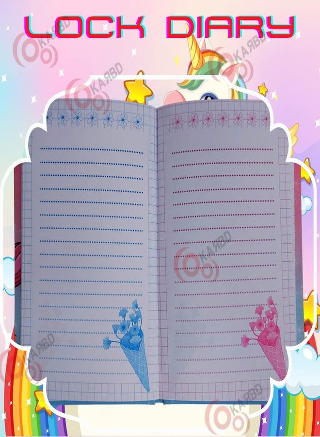 KARBD Unicorn Love Magic Crown Star Rainbow Color Cartoon Character Secret Lock Diary Big Size for Girls Boys Kids with Lock and Key Stylish Ruled Notebook Locker Diary with Cover Box (21x15x3.2 cm) - Image 5