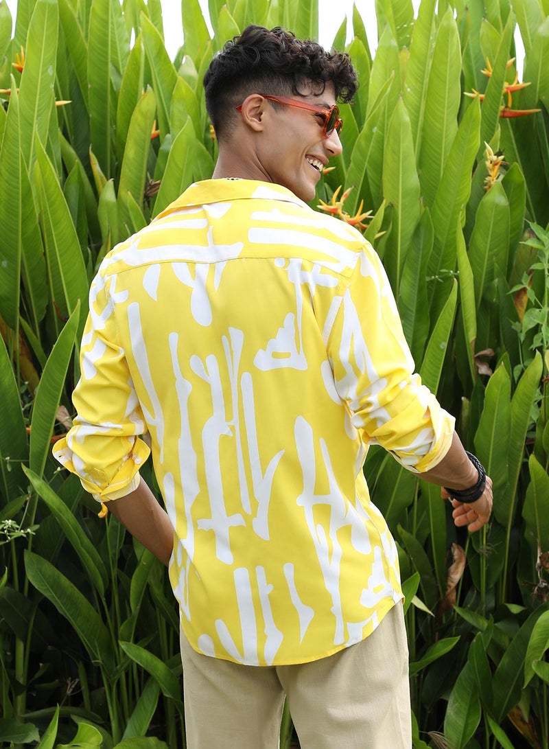 Campus Sutra Men's Lemon Yellow Abstract Print Shirt - Image 5