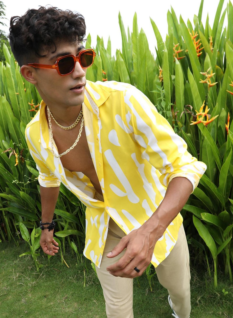 Campus Sutra Men's Lemon Yellow Abstract Print Shirt - Image 1