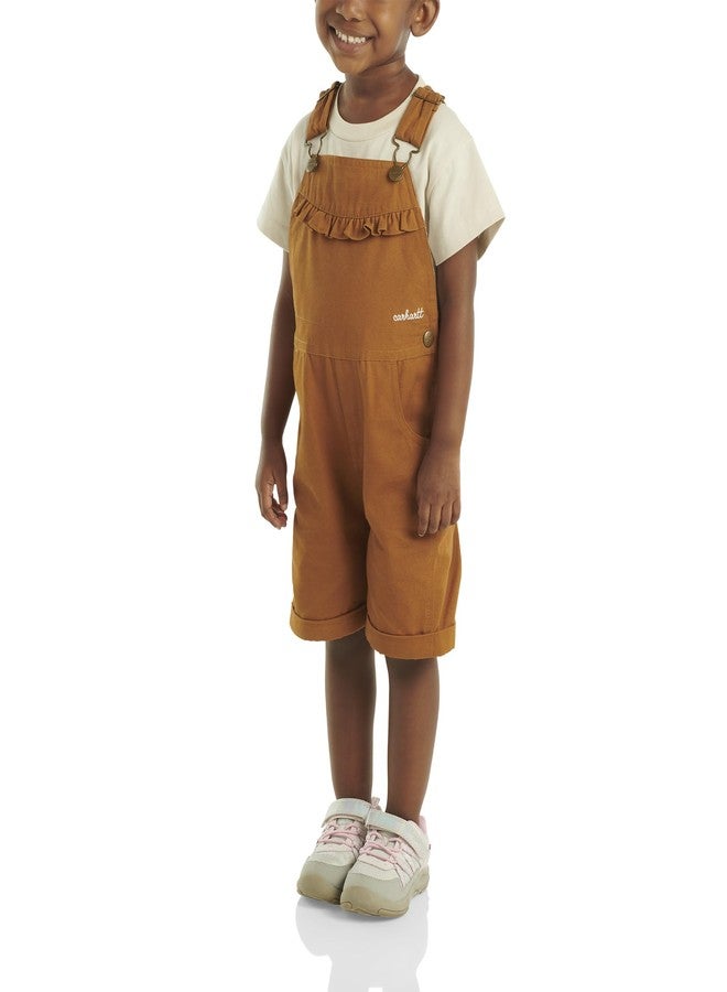 Carhartt Baby Girls' Ruffle Front Overall Shorts Canvas Shortalls, Carhartt Brown, 4T - Image 2
