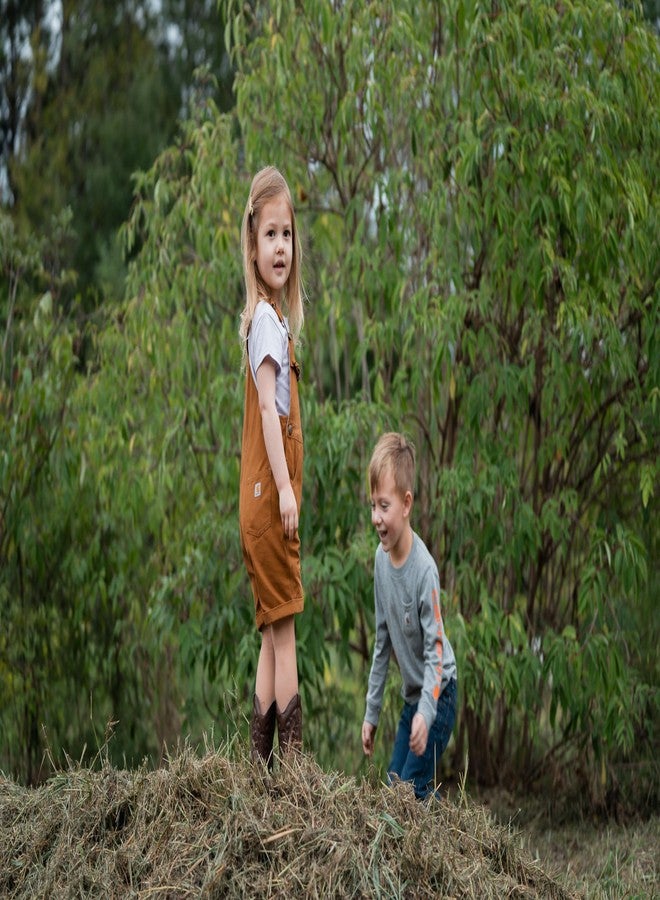 Carhartt Baby Girls' Ruffle Front Overall Shorts Canvas Shortalls, Carhartt Brown, 4T - Image 5