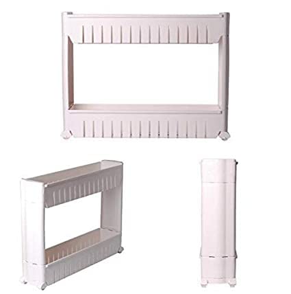 QUALIZA 2 Layer Slim Side Space Saving Storage Organizer Rack Shelf with Wheels for Easy Movement Multipurpose Utility for Household Kitchen Office Bathroom Unbreakable Plastic - Image 3