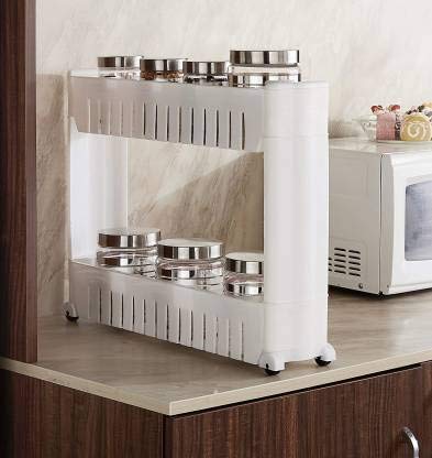 QUALIZA 2 Layer Slim Side Space Saving Storage Organizer Rack Shelf with Wheels for Easy Movement Multipurpose Utility for Household Kitchen Office Bathroom Unbreakable Plastic - Image 5