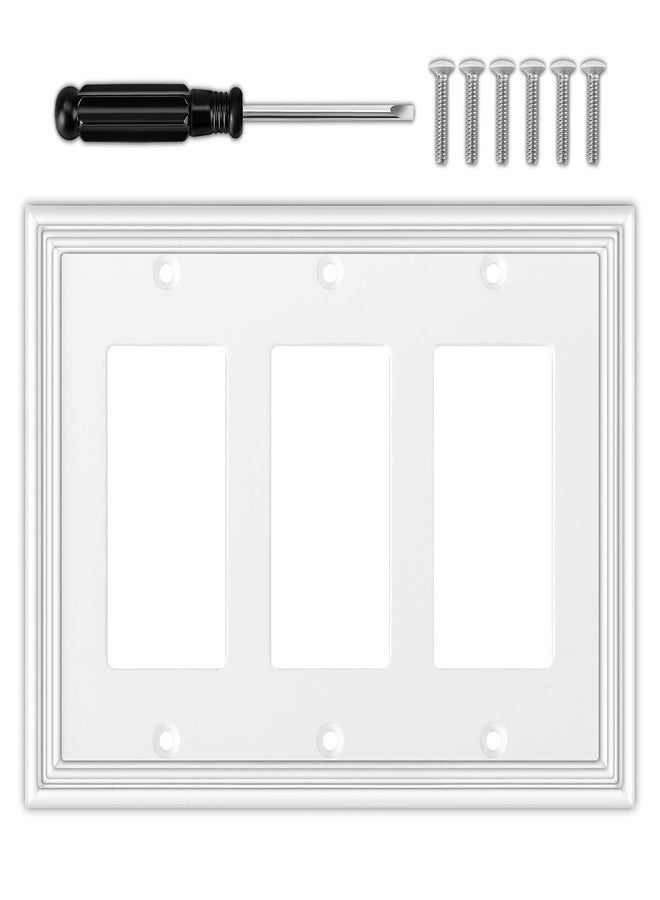 OKAYZIP White Decorative Triple Decorator Switch Covers Wall Plate, Natural Bamboo Fiber Material Rocker Switch Plates for Receptacle, GFCI Outlet, Dimmer Switch - Modern Style (3 Gang Decorator 1 Pack) - Image 1