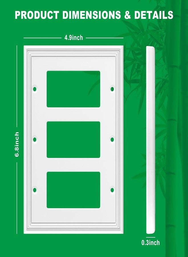 OKAYZIP White Decorative Triple Decorator Switch Covers Wall Plate, Natural Bamboo Fiber Material Rocker Switch Plates for Receptacle, GFCI Outlet, Dimmer Switch - Modern Style (3 Gang Decorator 1 Pack) - Image 3