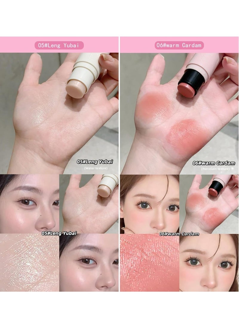 Gege Bear Blush Stick | Porcelain & Water Finish | 2-in-1 Stick with Sponge Head | Hydrating & Smooth Blend | Soft Pigment + Skincare Glow | Face Makeup | Cute Rose Pink Blush Effect | Lightweight Long-Lasting Moisturizer Blusher For Women (03#Whole Wheat Naked, 4g) - Image 4