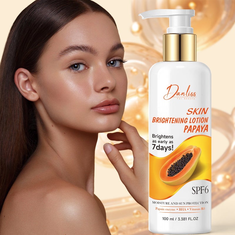 Danliss Papaya Brightening Body Lotion 100ml SPF6 Moisturizes, brightens and evens skin tone all over the body in 7 days - Image 1