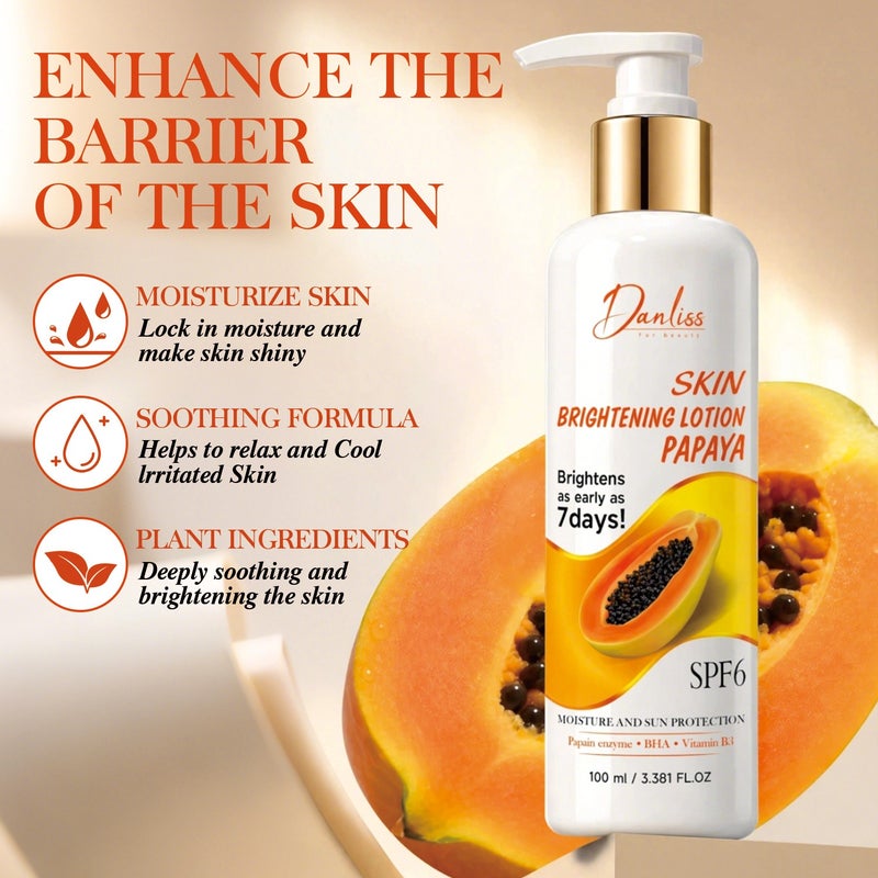 Danliss Papaya Brightening Body Lotion 100ml SPF6 Moisturizes, brightens and evens skin tone all over the body in 7 days - Image 2