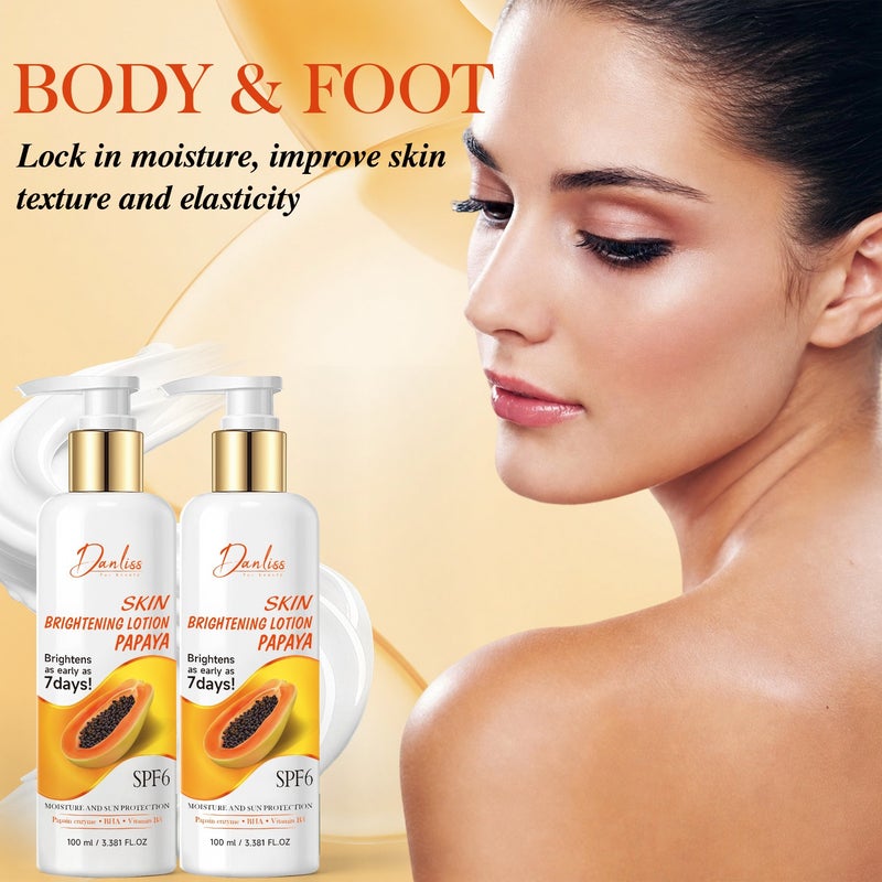 Danliss Papaya Brightening Body Lotion 100ml SPF6 Moisturizes, brightens and evens skin tone all over the body in 7 days - Image 3