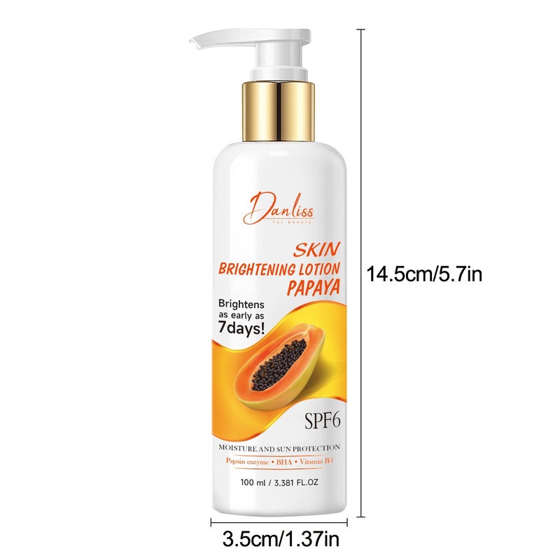 Danliss Papaya Brightening Body Lotion 100ml SPF6 Moisturizes, brightens and evens skin tone all over the body in 7 days - Image 5