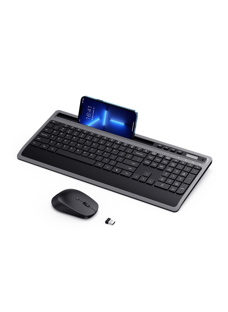 Aookay Wireless Keyboard (No Bluetooth ) and Mouse Combo, 2.4G Ergonomic Computer Keyboard and Mouse Set, Full Size Cordless USB Keyboard and Mouse Phone Holder for Mac, Laptop Tablet and Computer(Black)  - Image 1