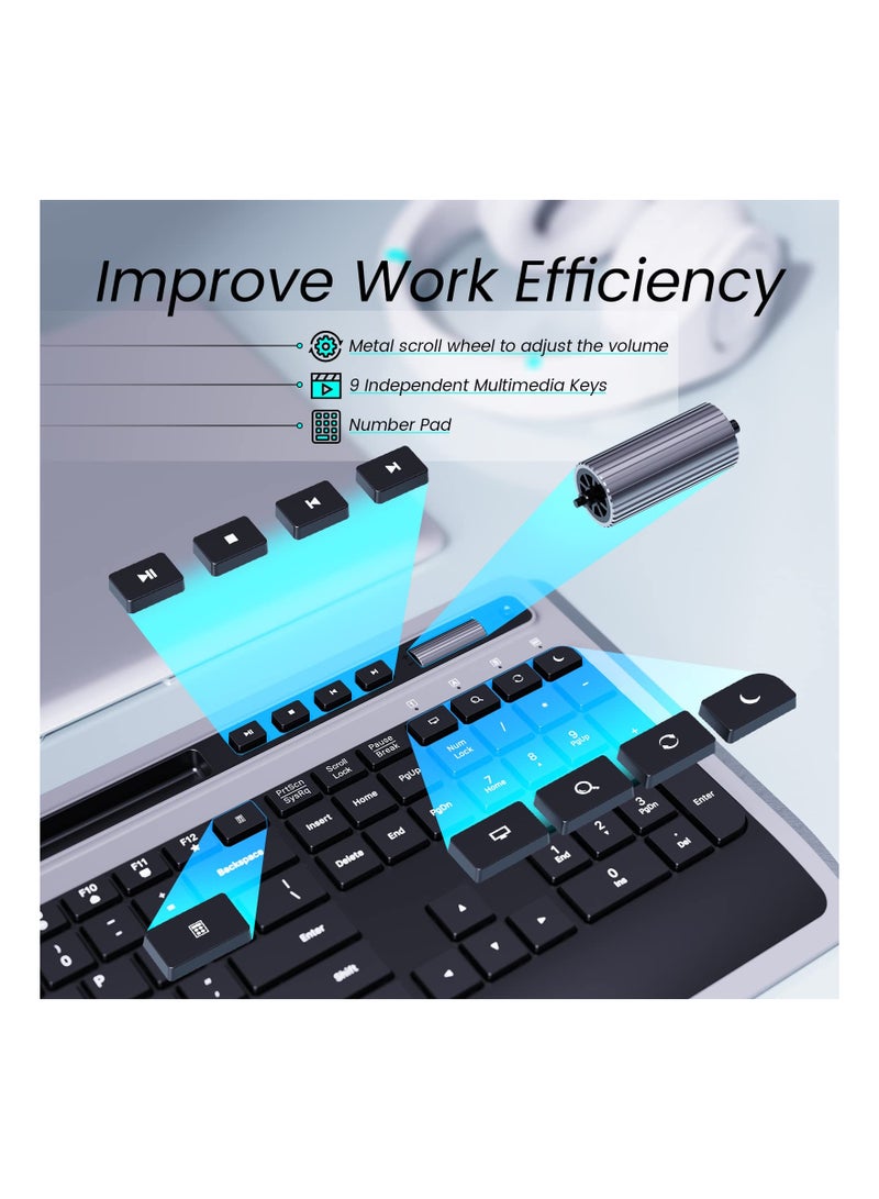 Aookay Wireless Keyboard (No Bluetooth ) and Mouse Combo, 2.4G Ergonomic Computer Keyboard and Mouse Set, Full Size Cordless USB Keyboard and Mouse Phone Holder for Mac, Laptop Tablet and Computer(Black)  - Image 3