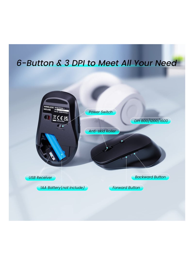 Aookay Wireless Keyboard (No Bluetooth ) and Mouse Combo, 2.4G Ergonomic Computer Keyboard and Mouse Set, Full Size Cordless USB Keyboard and Mouse Phone Holder for Mac, Laptop Tablet and Computer(Black)  - Image 4