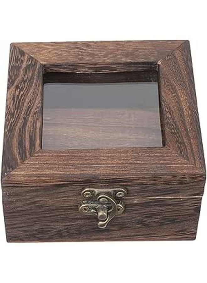 Dark Tone Wood Insect Specimen Display Box 10x10x4 5cm Dustproof Flip Lid Case - Image 1
