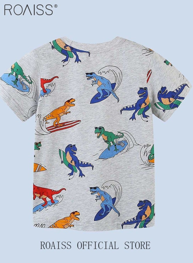 roaiss Unisex Short-Sleeve Dino-Print T-Shirt for Toddler Kids Comfy Tops Cartoon T-shirt - Image 2
