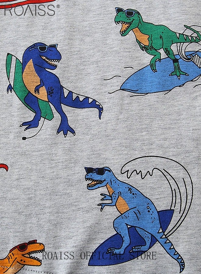 roaiss Unisex Short-Sleeve Dino-Print T-Shirt for Toddler Kids Comfy Tops Cartoon T-shirt - Image 4