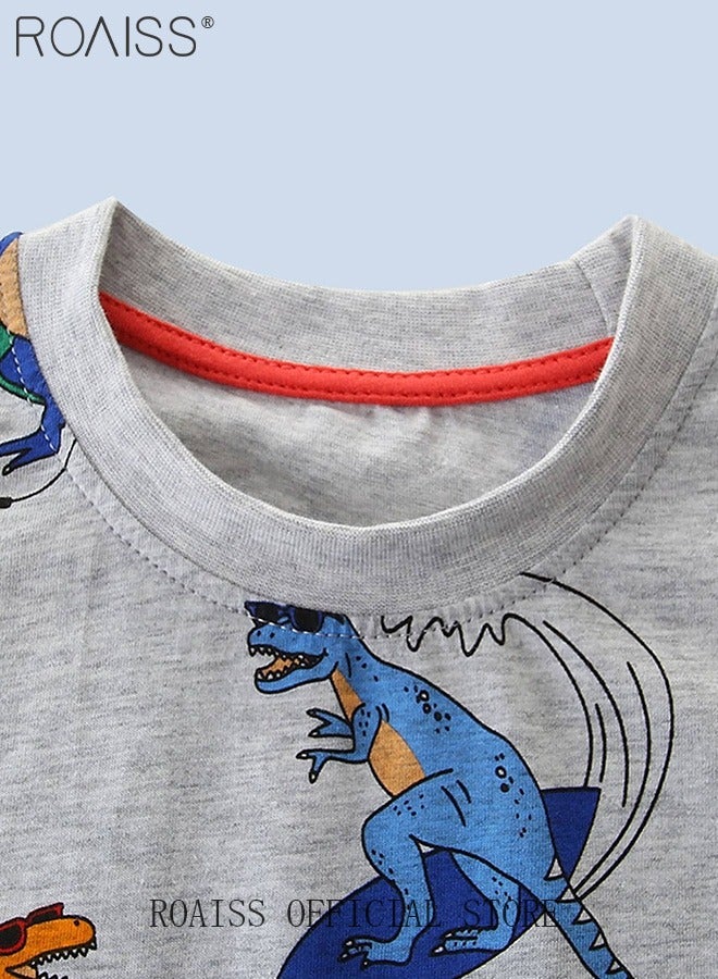 roaiss Unisex Short-Sleeve Dino-Print T-Shirt for Toddler Kids Comfy Tops Cartoon T-shirt - Image 3