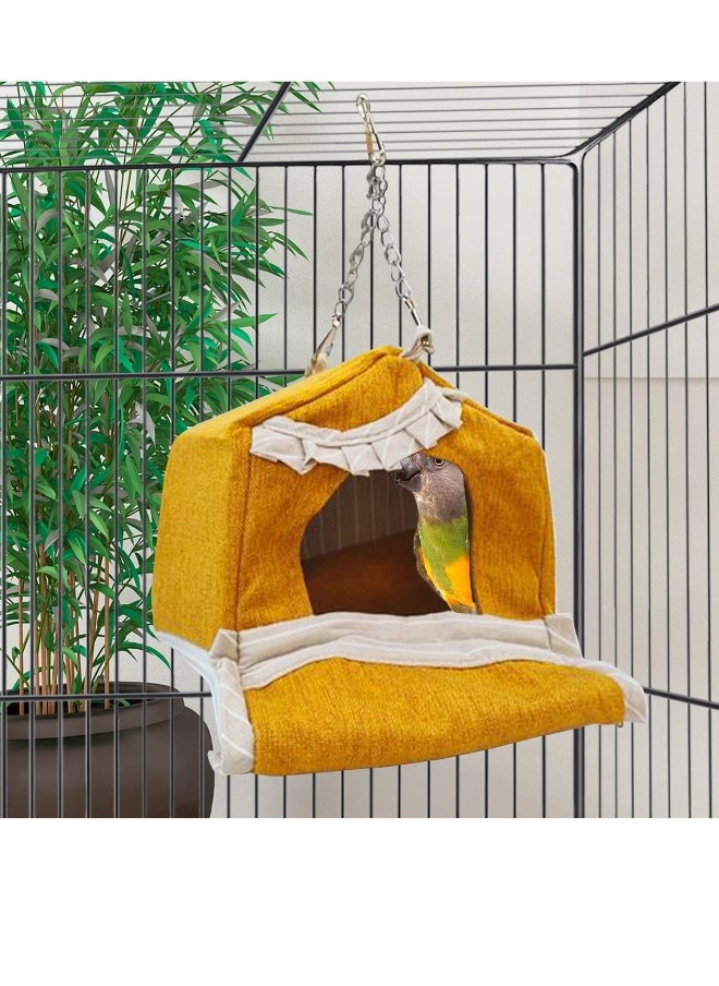 Generic Bird Nest House for Cozy Cotton, Parrot Hanging Hammock Bed, Winter Warm Bird Nest - Breathable Tent Hideaway Snuggle Hut for Lovebird Cockatiels Budgies Cockatoo Conure Hamster Yellow  - Image 4