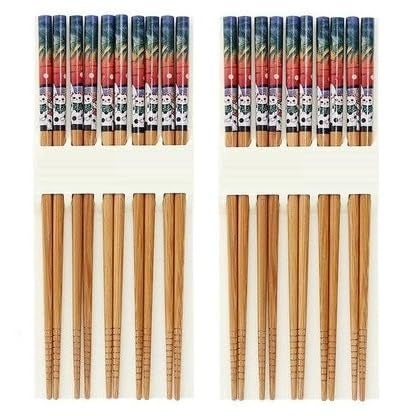 ZAUKY ZAUKY Wooden Chopsticks Set 10 Pairs Traditional Japanese Style Decorative Pattern - Image 1