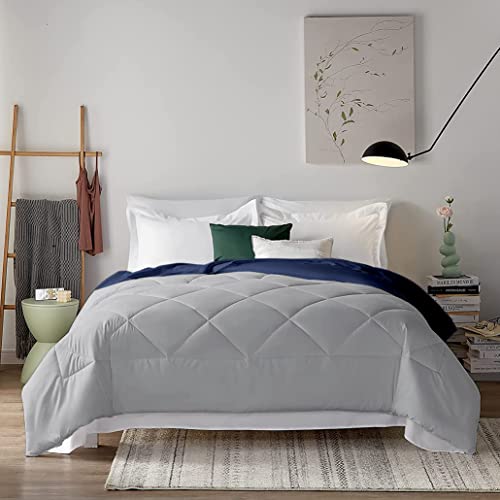Filbert - Super Comfort Microfiber 500 GSM Reversible Winter Comforter for Double Bed Rajai/Blanket Diamond Stitch (90" x 100" Inches/228cm x 254cm) - Comforter Double Bed|Silver/Navy Blue - Image 2