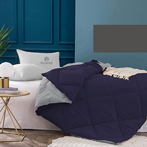 Filbert - Super Comfort Microfiber 500 GSM Reversible Winter Comforter for Double Bed Rajai/Blanket Diamond Stitch (90" x 100" Inches/228cm x 254cm) - Comforter Double Bed|Silver/Navy Blue - Image 3