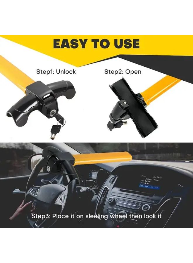 T-Shaped Heavy Duty Steering Wheel Lock for Trucks SUVs Anti Theft with 2 Keys Easy Install - Image 1