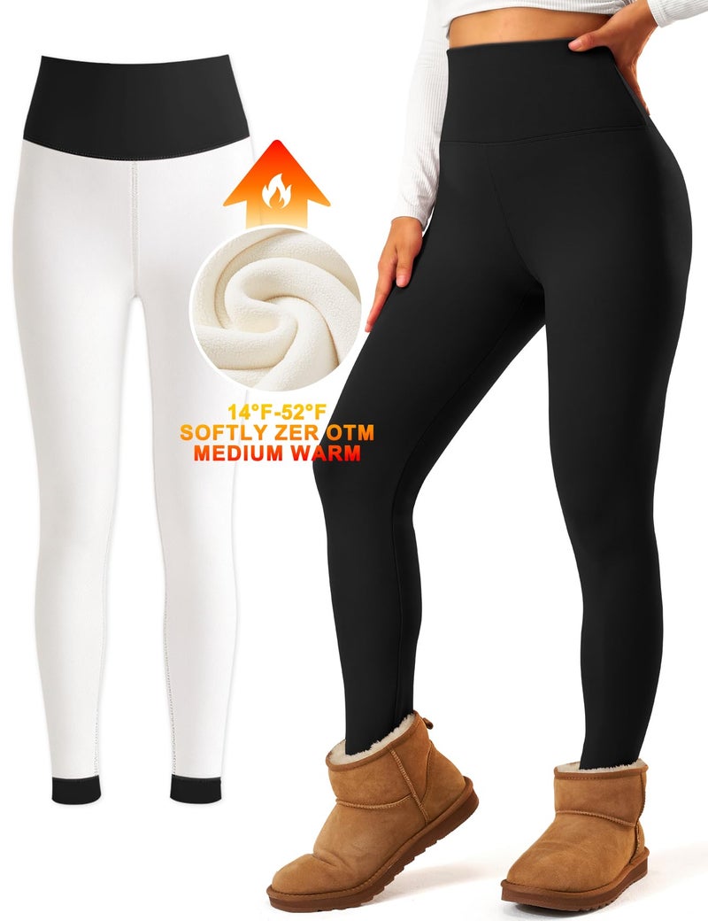 COOLOVER 2 Pack Fleece Lined Leggings Women Tummy Control High Waisted Workout Winter Warm Soft Yoga Pants - Image 3