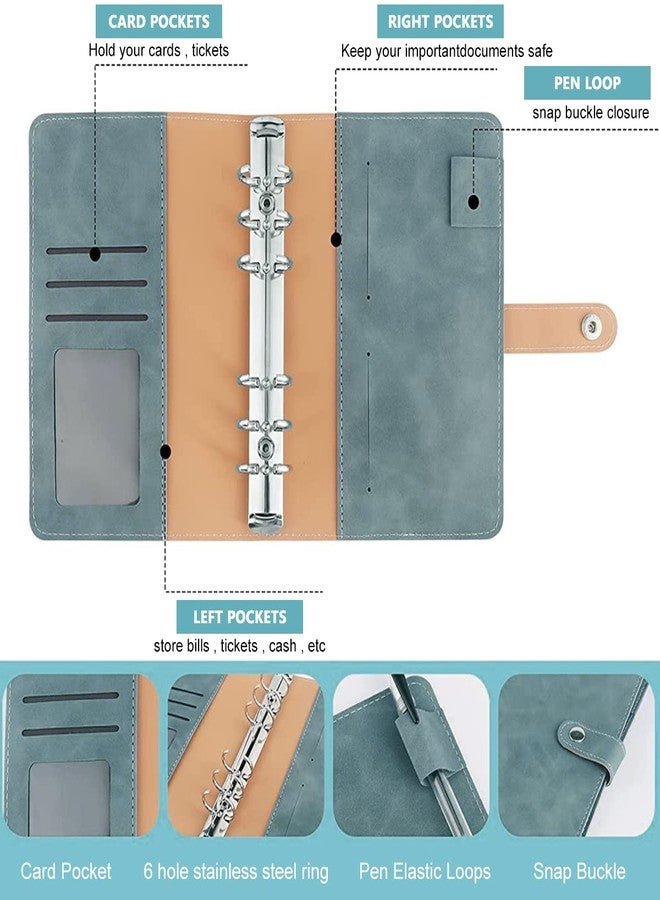 ELEPHANTBOAT® Blue File Folder Ring Binder Notebook Set,A6 PU Leather Binder Clip with 12 Envelopes,12 Budget Sheets,2 Label Stickers,1 Ruler,Ring Binder Clip Stationery Supplies - Image 5