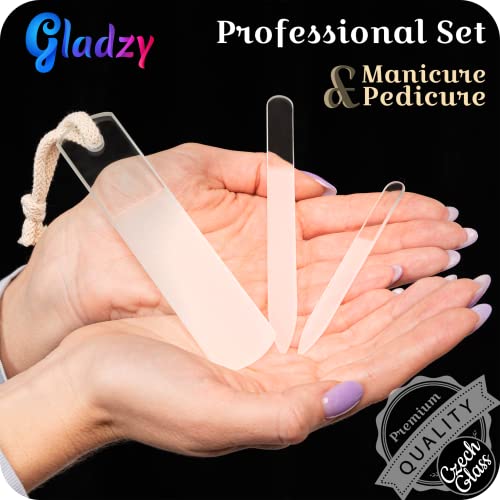 GLADZY Glass Nail File Set - Czech Crystal Manicure Tools for Natural Nails, Glass Foot File Callus Remover, Professional Manicure & Pedicure Foot Spa Kit for Fingernails & Toenails, Made in EU - Image 2
