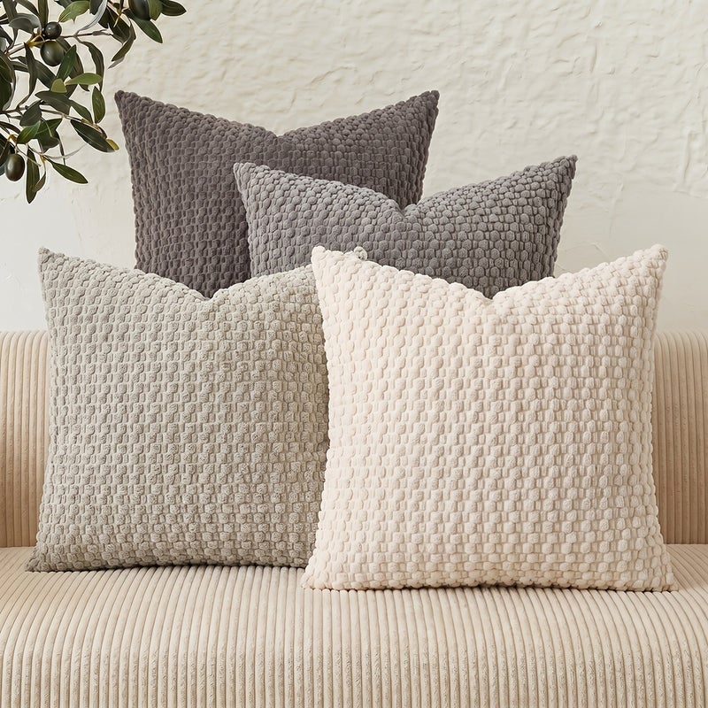 4pcs Set Soft Corduroy Modern Reversible Design Sofa Pillow Covers, Office Throw Pillow Covers, Bedside Cushion Covers, Durable, Machine Washable Cushion Covers for Sofa and Bed Decor - Please Note: Covers Only - Image 4