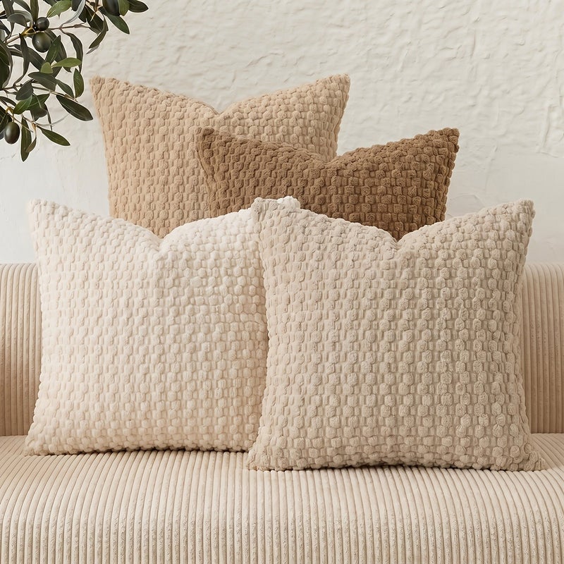 4pcs Set Soft Corduroy Modern Reversible Design Sofa Pillow Covers, Office Throw Pillow Covers, Bedside Cushion Covers, Durable, Machine Washable Cushion Covers for Sofa and Bed Decor - Please Note: Covers Only - Image 1