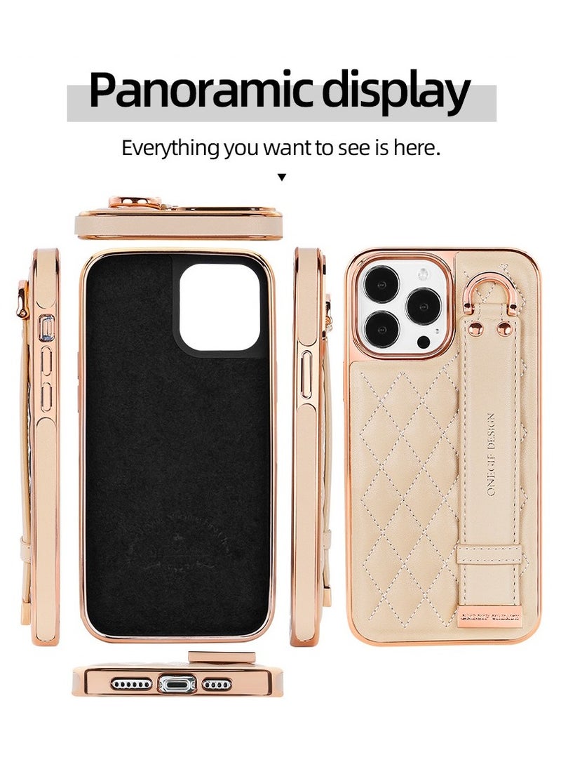 Color Fans - Case for iPhone 13 Pro Max 6.7 inch Premium PU Leather Phone Case with Kickstand Luxury Gold Plating Edge Hand Finger Strap Cute Holder Soft Thin Protective Cover Pink - Image 1