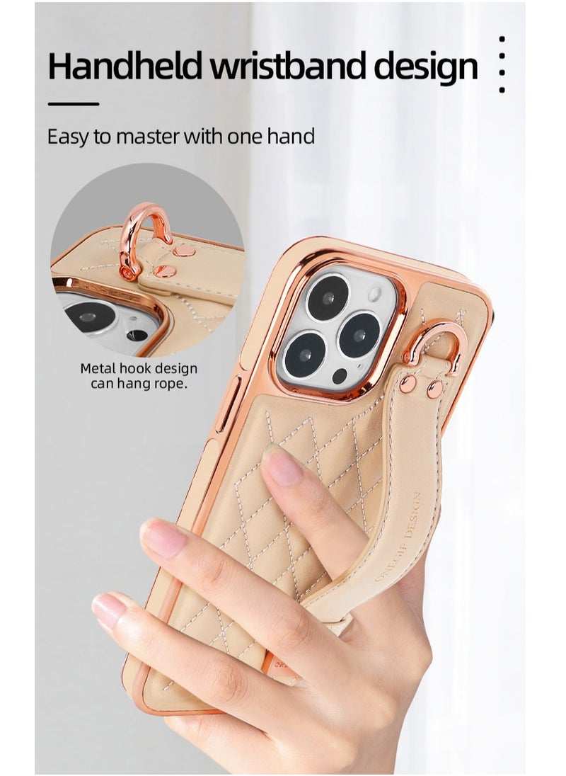 Color Fans - Case for iPhone 13 Pro Max 6.7 inch Premium PU Leather Phone Case with Kickstand Luxury Gold Plating Edge Hand Finger Strap Cute Holder Soft Thin Protective Cover Pink - Image 1