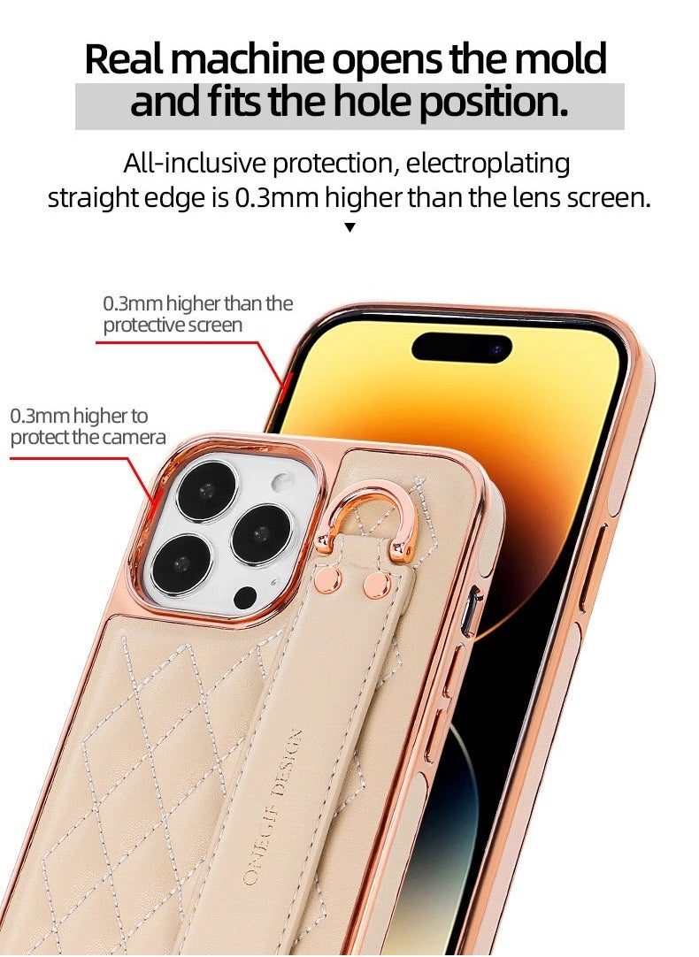 Color Fans - Case for iPhone 13 Pro Max 6.7 inch Premium PU Leather Phone Case with Kickstand Luxury Gold Plating Edge Hand Finger Strap Cute Holder Soft Thin Protective Cover Pink - Image 1