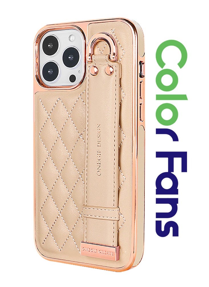 Color Fans - Case for iPhone 13 Pro Max 6.7 inch Premium PU Leather Phone Case with Kickstand Luxury Gold Plating Edge Hand Finger Strap Cute Holder Soft Thin Protective Cover Pink - Image 1