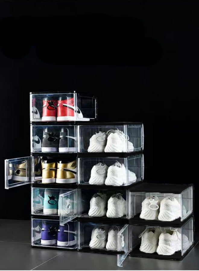 HomarKet 4 Pack Foldable Stackable Plastic Shoe Box Clear Acrylic Containers and Organizer with Pull Ring Opening Door Can Fully Transparent for Display Sneakers  - Image 1