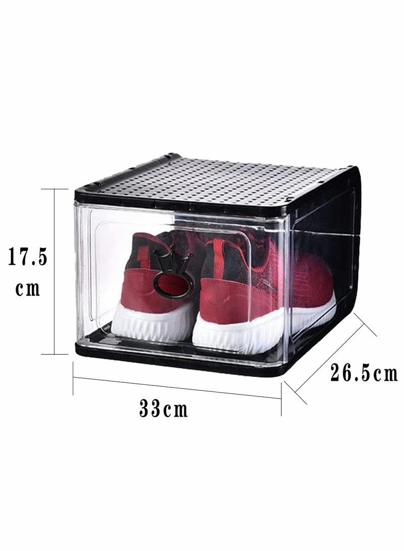 HomarKet 4 Pack Foldable Stackable Plastic Shoe Box Clear Acrylic Containers and Organizer with Pull Ring Opening Door Can Fully Transparent for Display Sneakers  - Image 3