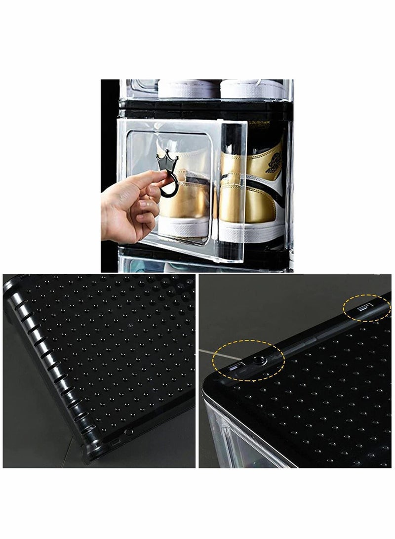 HomarKet 4 Pack Foldable Stackable Plastic Shoe Box Clear Acrylic Containers and Organizer with Pull Ring Opening Door Can Fully Transparent for Display Sneakers  - Image 4