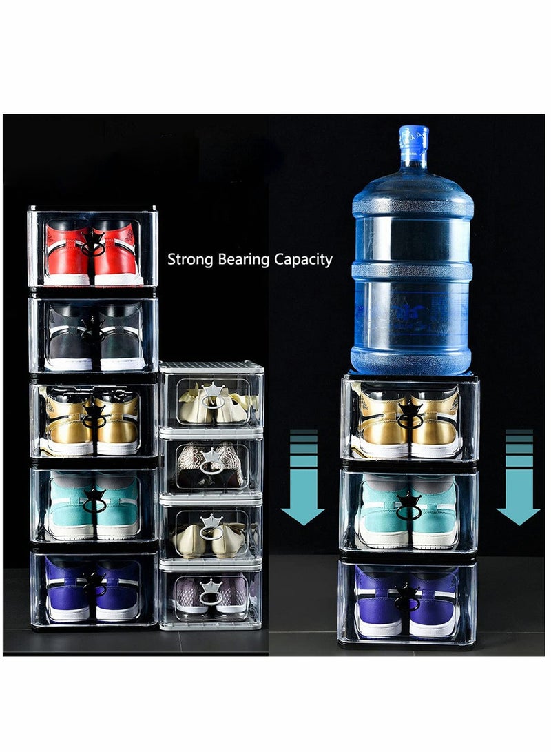 HomarKet 4 Pack Foldable Stackable Plastic Shoe Box Clear Acrylic Containers and Organizer with Pull Ring Opening Door Can Fully Transparent for Display Sneakers  - Image 5