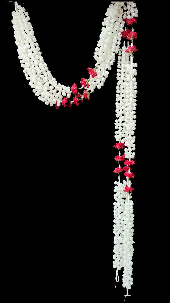 3A FEATURETAIL 5ft Artificial Mogra Jasmine with Red Flower Garland String, Mogra Toran for Decoration (5Ft Length 4pc Set, Mogra Ladi Plain) - Image 5