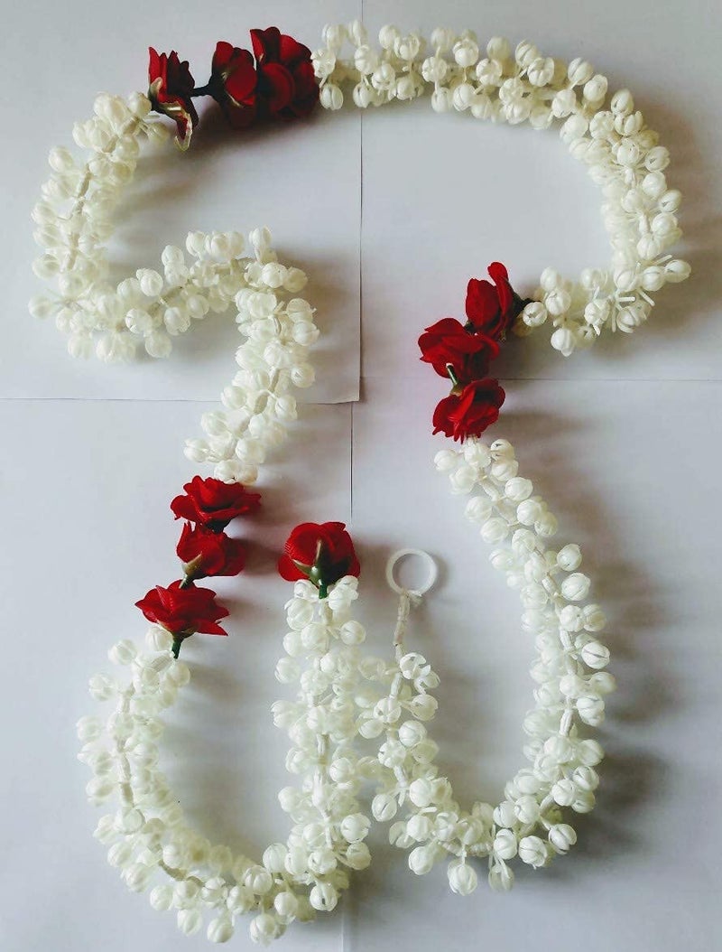 3A FEATURETAIL 5ft Artificial Mogra Jasmine with Red Flower Garland String, Mogra Toran for Decoration (5Ft Length 4pc Set, Mogra Ladi Plain) - Image 4