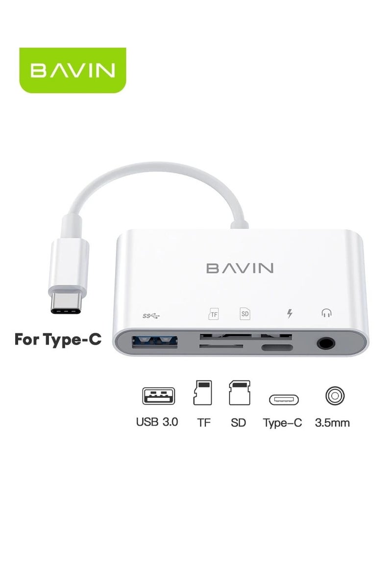 Bavin 5 in 1 Type C Multi-Function High Speed 3.0 Card Reader Compatible with USB, Audio, SD, TF Card - Image 1