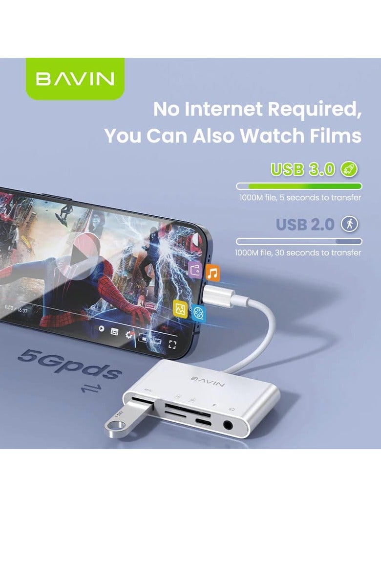 Bavin 5 in 1 Type C Multi-Function High Speed 3.0 Card Reader Compatible with USB, Audio, SD, TF Card - Image 4