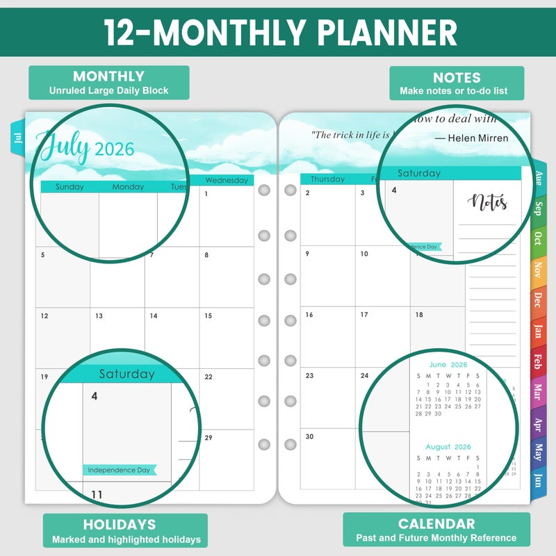 Journaltastic 2026-2027 Planner Refills - 7-Hole Punched Planner Refills 2026-2027 with Colorful Tabs, JUL 2026 - JUN 2027, 5.5" x 8.5", A5 Planner Inserts, 26-27 Weekly and Monthly Planner Refill with Monthly Pages & Weekly Pages - Dopamine Color - Image 3