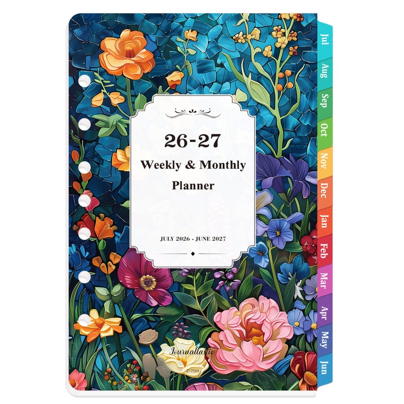 Journaltastic 2026-2027 Planner Refills - 7-Hole Punched Planner Refills 2026-2027 with Colorful Tabs, JUL 2026 - JUN 2027, 5.5" x 8.5", A5 Planner Inserts, 26-27 Weekly and Monthly Planner Refill with Monthly Pages & Weekly Pages - Dopamine Color - Image 1