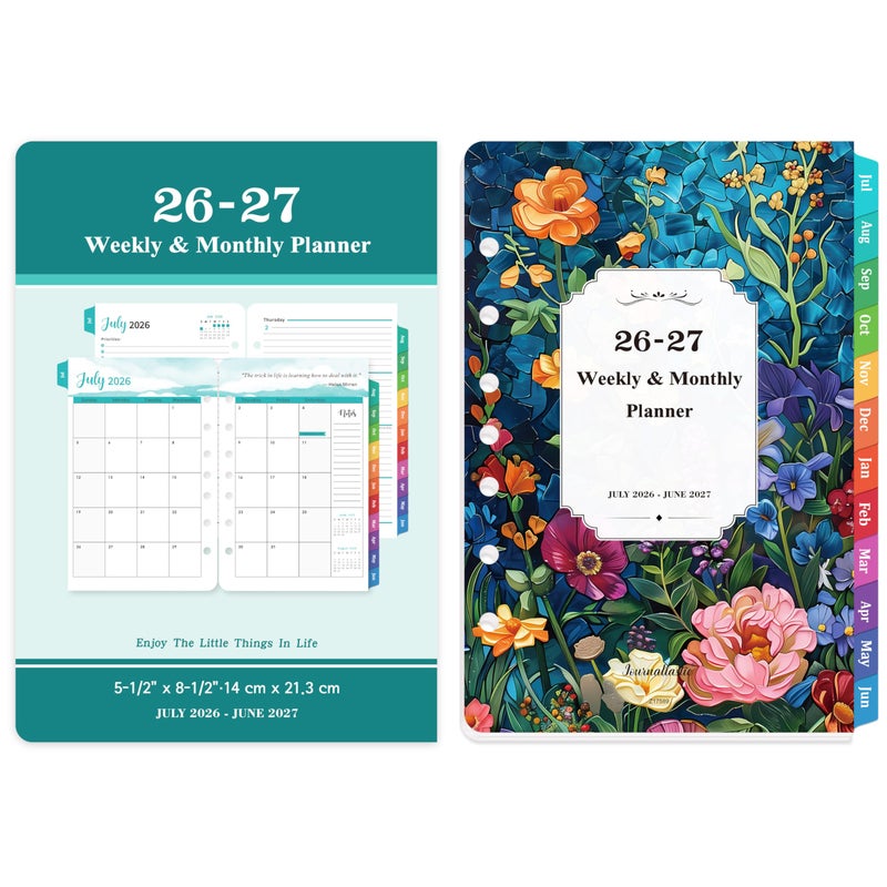 Journaltastic 2026-2027 Planner Refills - 7-Hole Punched Planner Refills 2026-2027 with Colorful Tabs, JUL 2026 - JUN 2027, 5.5" x 8.5", A5 Planner Inserts, 26-27 Weekly and Monthly Planner Refill with Monthly Pages & Weekly Pages - Dopamine Color - Image 2