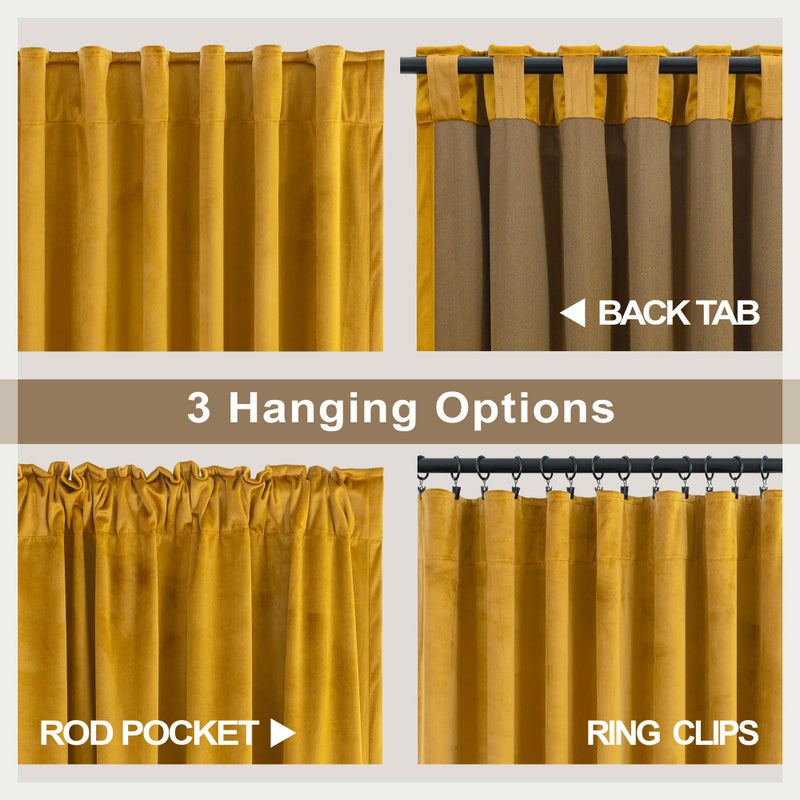 Pitalk Mustard Yellow Gold Velvet Curtain 84 Inch Long 2 Panel for Living Room Darkening Light Blocking Heat Resistant Warm Fall Drape for Patio Sliding Door French Window Vintage 52x84 Floor Length Back Tab - Image 4