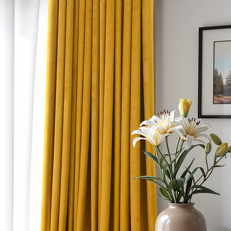 Pitalk Mustard Yellow Gold Velvet Curtain 84 Inch Long 2 Panel for Living Room Darkening Light Blocking Heat Resistant Warm Fall Drape for Patio Sliding Door French Window Vintage 52x84 Floor Length Back Tab - Image 5