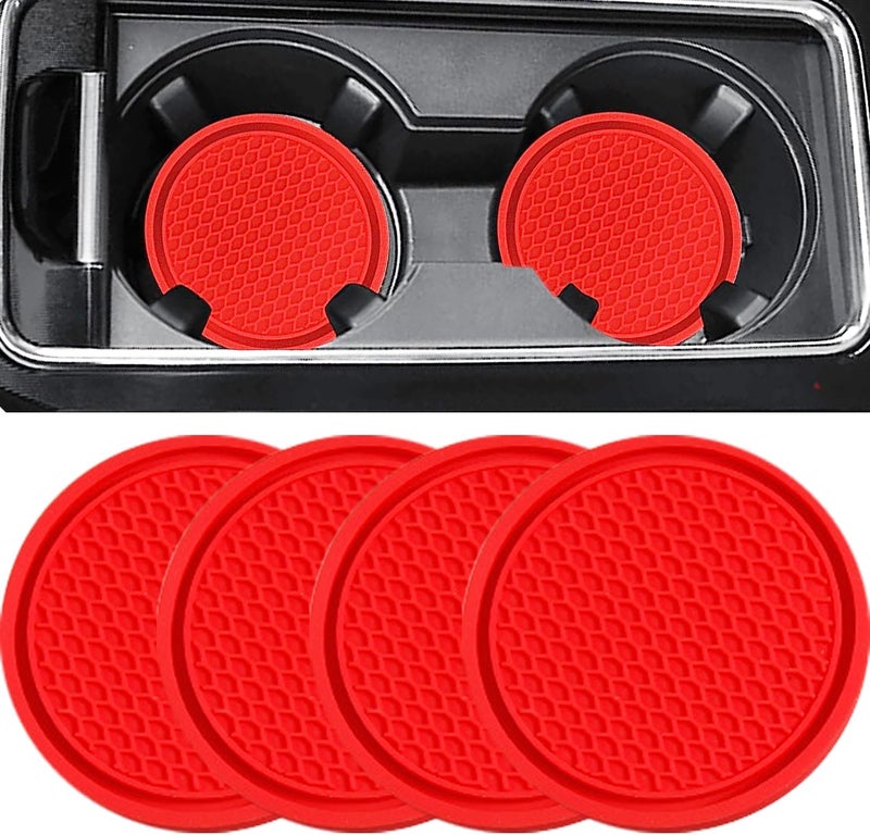 ZSDY Car Cup Coaster, 4PCS Universal Auto Non-Slip Cup Holder Embedded in Ornaments Silicone Coaster, Car Interior Accessories Mat, Red - Image 1