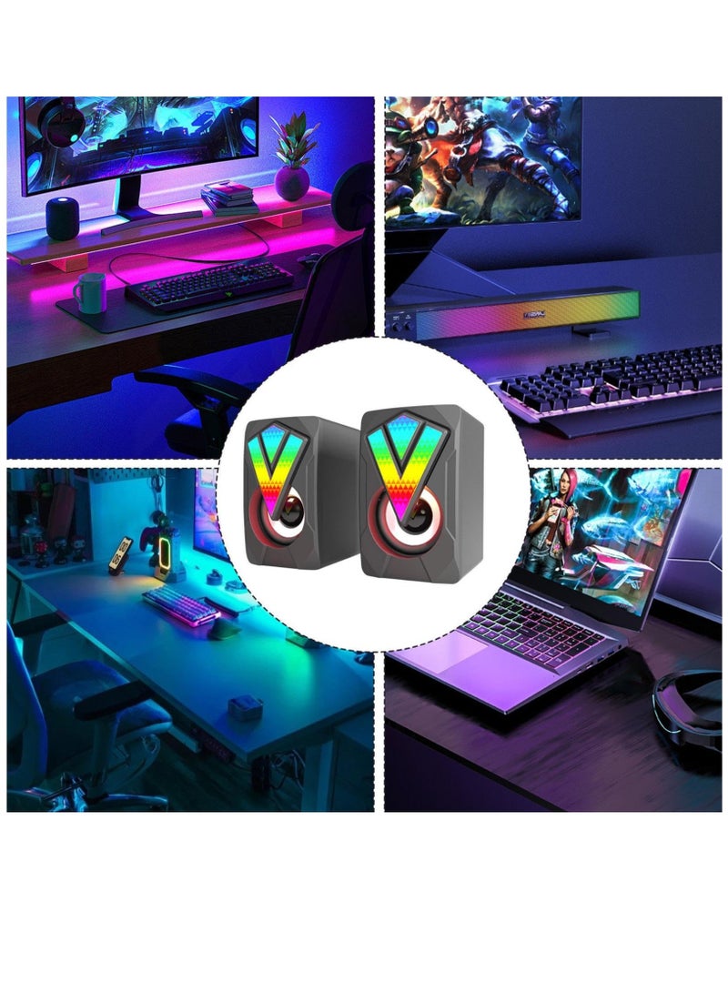 مكبرات صوت RGB للكمبيوتر الشخصي، مكبر صوت سطح المكتب لشاشة الألعاب - مكبر صوت USB سلكي للكمبيوتر المحمول والموسيقى ونظام صوت منفذ USB للمكتب، اتصال صوتي 3.5 مم، نظام صوت بصوت واضح للكمبيوتر - Image 2